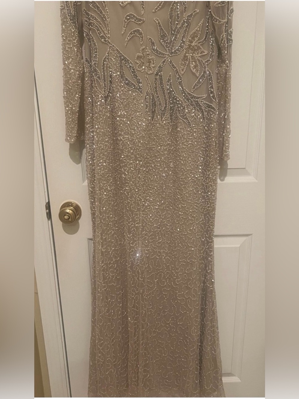 Adrianna Papell Beaded Maxi Gown NWT Size 12 Champagne Silver Formal Dress - Picture 12 of 17